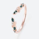 Multicolored Gems Leaf-Inspired Wedding Ring Open Stackable Ring in Rose Gold