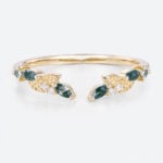 Multicolored Gems Leaf-Inspired Wedding Ring Open Stackable Ring in Yellow Gold