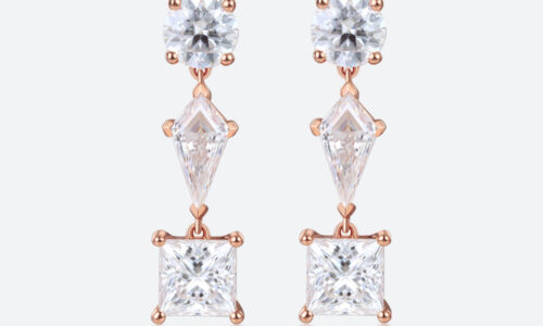 3.2ct Lab Diamond Drop Earrings​ Triple Stone Geometric Drop Earrings in Rose Gold