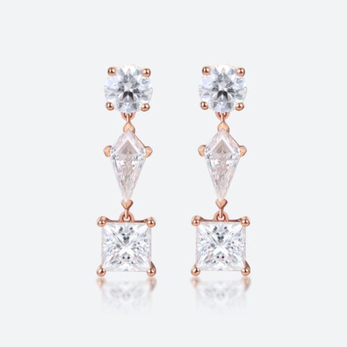 3.2ct Lab Diamond Drop Earrings​ Triple Stone Geometric Drop Earrings in Rose Gold