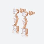 3.2ct Lab Diamond Drop Earrings​ Triple Stone Geometric Drop Earrings in Rose Gold