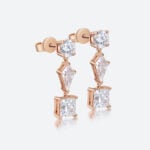 3.2ct Lab Diamond Drop Earrings​ Triple Stone Geometric Drop Earrings in Rose Gold