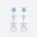 3.2ct Lab Diamond Drop Earrings​ Triple Stone Geometric Drop Earrings in White Gold