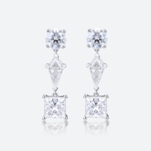 3.2ct Lab Diamond Drop Earrings​ Triple Stone Geometric Drop Earrings in White Gold