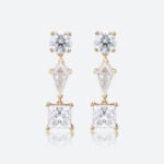 3.2ct Lab Diamond Drop Earrings​ Triple Stone Geometric Drop Earrings in Yellow Gold