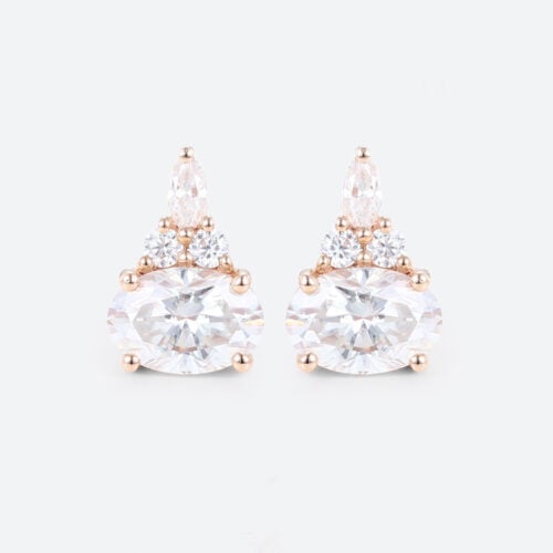 1ct Oval Cut Lab Diamond Stud Earrings for Women Elegant Cluster Earrings in Rose Gold