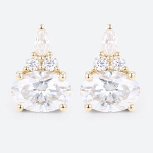 1ct Oval Cut Lab Diamond Stud Earrings for Women Elegant Cluster Earrings in Yellow Gold