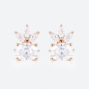1ct Oval Lab Diamond Stud Earrings with Marquise Diamond Accented in Rose Gold