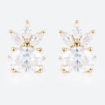 Oval Lab Diamond Stud Earrings with Marquise Diamond Accented in Yellow Gold