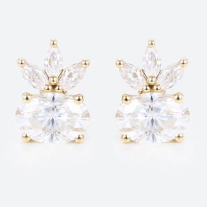Oval Lab Diamond Stud Earrings with Marquise Diamond Accented in Yellow Gold