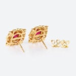 1.5ct Oval Cut Lab Ruby Stud Earrings Victorian Ornate Earrings in Yellow Gold