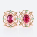 1.5ct Oval Cut Lab Ruby Stud Earrings Victorian Ornate Earrings in Rose Gold