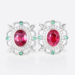 1.5ct Oval Cut Lab Ruby Stud Earrings Victorian Ornate Earrings in White Gold