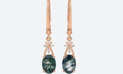 Oval Cut Moss Agate Drop Earrings​ Elegance Rose Gold Drop Earrings​