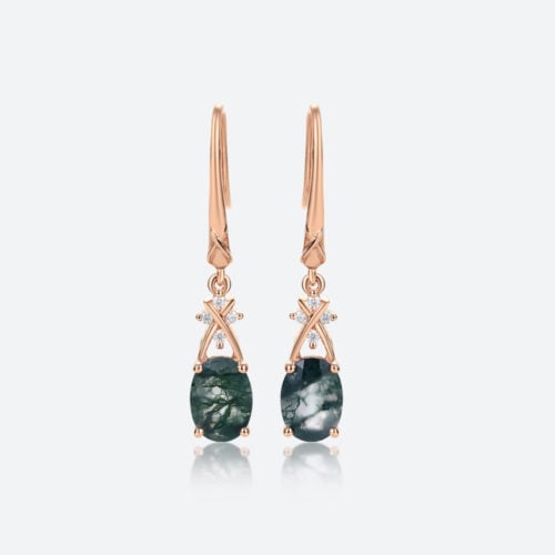 Oval Cut Moss Agate Drop Earrings​ Elegance Rose Gold Drop Earrings​
