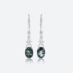 Oval Cut Moss Agate Drop Earrings​ Elegance White Gold Drop Earrings​