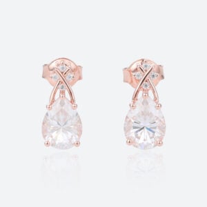 2ct Lab Diamond Stud Earrings​ Pear Diamond Elegant Ribbon Earrings in Rose Gold