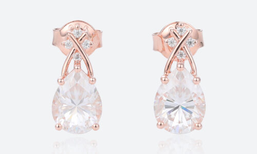 2ct Lab Diamond Stud Earrings​ Pear Diamond Elegant Ribbon Earrings in Rose Gold
