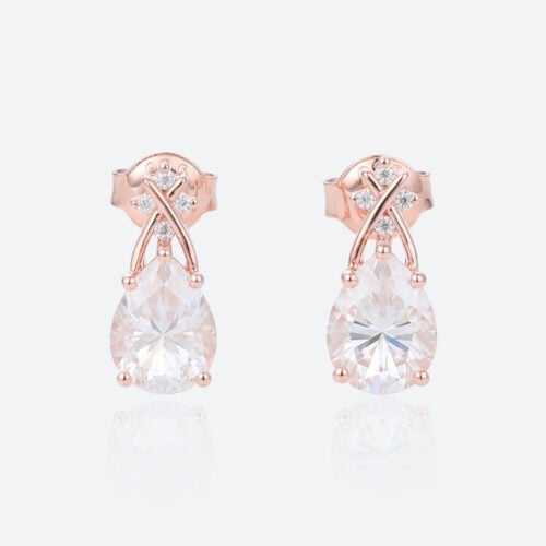 2ct Lab Diamond Stud Earrings​ Pear Diamond Elegant Ribbon Earrings in Rose Gold