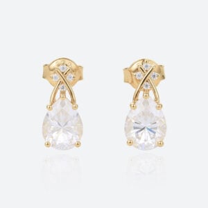 2ct Lab Diamond Stud Earrings​ Pear Diamond Elegant Ribbon Earrings in Yellow Gold