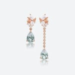 Moss Agate Drop Earrings Pear Cut Asymmetrical Artistic Earrings in Rose Gold