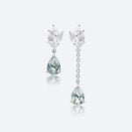 Moss Agate Drop Earrings Pear Cut Asymmetrical Artistic Earrings in White Gold