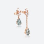 Moss Agate Drop Earrings Pear Cut Asymmetrical Artistic Earrings in Rose Gold
