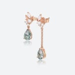 Moss Agate Drop Earrings Pear Cut Asymmetrical Artistic Earrings in Rose Gold