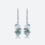 Pear Cut Moss Agate Drop Earrings​ with Multicolor Gem Accents in White Gold