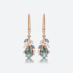 Pear Cut Moss Agate Drop Earrings​ with Multicolor Gem Accents in Rose Gold