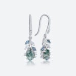 Pear Cut Moss Agate Drop Earrings​ with Multicolor Gem Accents in White Gold