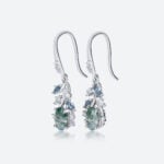 Pear Cut Moss Agate Drop Earrings​ with Multicolor Gem Accents in White Gold