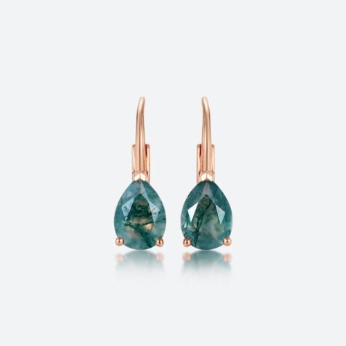 1.1ct Pear Cut Moss Agate Lever Back Earrings Elegant Solitaire Earrings in Rose Gold