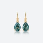 1.1ct Pear Cut Moss Agate Lever Back Earrings Elegant Solitaire Earrings in Yellow Gold