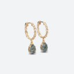 Pear Cut Moss Agate Hoop Earrings Chic Twisted Huggie Earrings in Yellow Gold