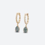 Pear Cut Moss Agate Hoop Earrings Chic Twisted Huggie Earrings in Yellow Gold