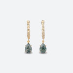 Pear Cut Moss Agate Hoop Earrings Chic Twisted Huggie Earrings in Yellow Gold