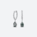 Pear Cut Moss Agate Hoop Earrings Chic Twisted Huggie Earrings in White Gold