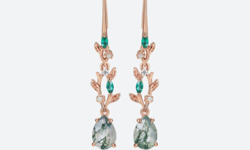 1ct Moss Agate Drops for Earrings​​ Pear Cut Vine-Inspired Earrings in Rose Gold
