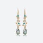 1ct Moss Agate Drops for Earrings​​ Pear Cut Vine-Inspired Earrings in Yellow Gold