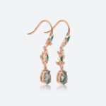 1ct Moss Agate Drops for Earrings​​ Pear Cut Vine-Inspired Earrings in Rose Gold