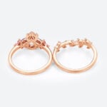 Pear Shaped Morganite Ring Set with Leaf Curved Wedding Ring in Rose Gold