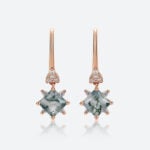 0.7ct Moss Agate Drop Earrings Modern Geometric with Lab Diamond Accents in Rose Gold