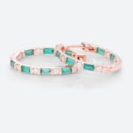 Emerald & Lab Diamond Huggie Earrings Alternating Hoop Earrings in Rose Gold