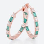 Emerald & Lab Diamond Huggie Earrings Alternating Hoop Earrings in Rose Gold