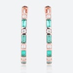 Emerald & Lab Diamond Huggie Earrings Alternating Hoop Earrings in Rose Gold
