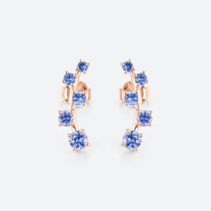 0.5ct Sapphire Stud Earrings Round Cut Cornflower Sapphire Vine-Inspired Stud Earrings in Rose Gold