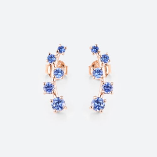 0.5ct Sapphire Stud Earrings Round Cut Cornflower Sapphire Vine-Inspired Stud Earrings in Rose Gold
