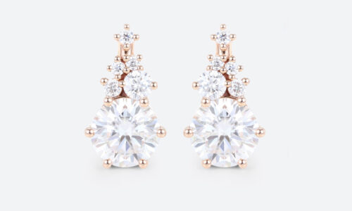 Round Cut Lab Diamond Stud Earrings Cluster Six-Prong Earrings in Rose Gold