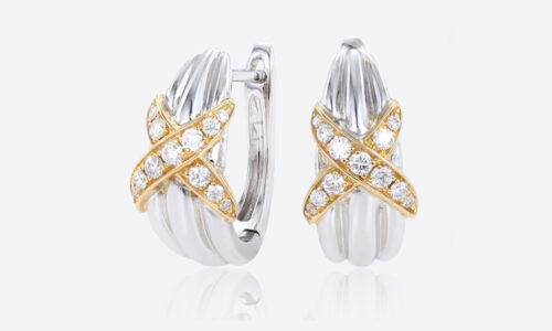 Round Lab Diamond Hoop Earrings Two-Tone Crisscross Earrings in White Gold